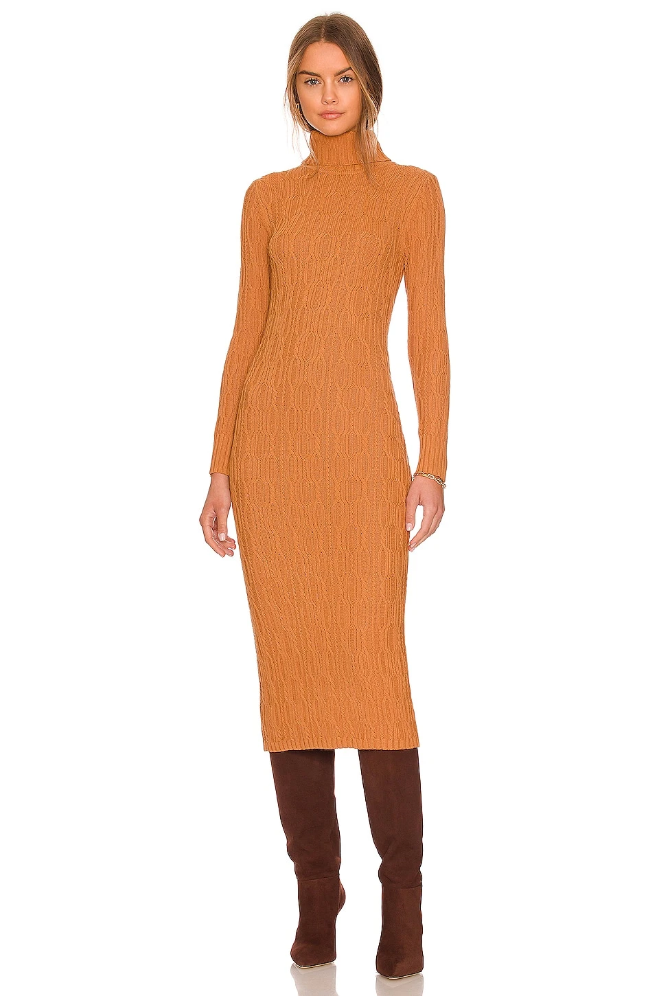 ROBE MI-LONGUE TURTLENECK CABLE Caramel 1 ROBE MI-LONGUE TURTLENECK CABLE Caramel