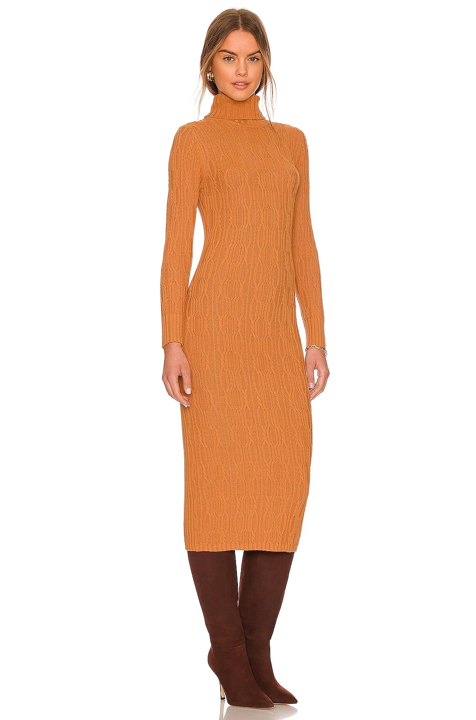 ROBE MI-LONGUE TURTLENECK CABLE Caramel 2 ROBE MI-LONGUE TURTLENECK CABLE Caramel – Image 2
