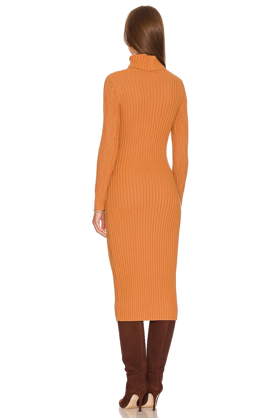 ROBE MI-LONGUE TURTLENECK CABLE Caramel 3 ROBE MI-LONGUE TURTLENECK CABLE Caramel – Image 3