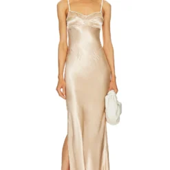 ROBE MAXI STYLE BUSTIER ET DRAPÉ SUR LES HANCHES BIJOU Champagne