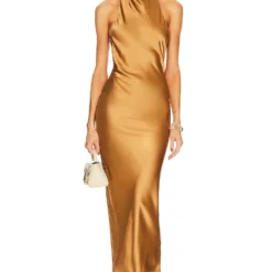 ROBE MAXI EN SOIE Light Brown -Ravis Mode Soldes Boutique AEXR WD3 V2