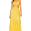 ROBE MI-LONGUE ERIK Yellow Floral Jacquard