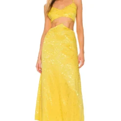 ROBE MI-LONGUE ERIK Yellow Floral Jacquard