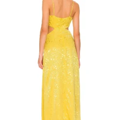ROBE MI-LONGUE ERIK Yellow Floral Jacquard -Ravis Mode Soldes Boutique AFFM WD129 V3
