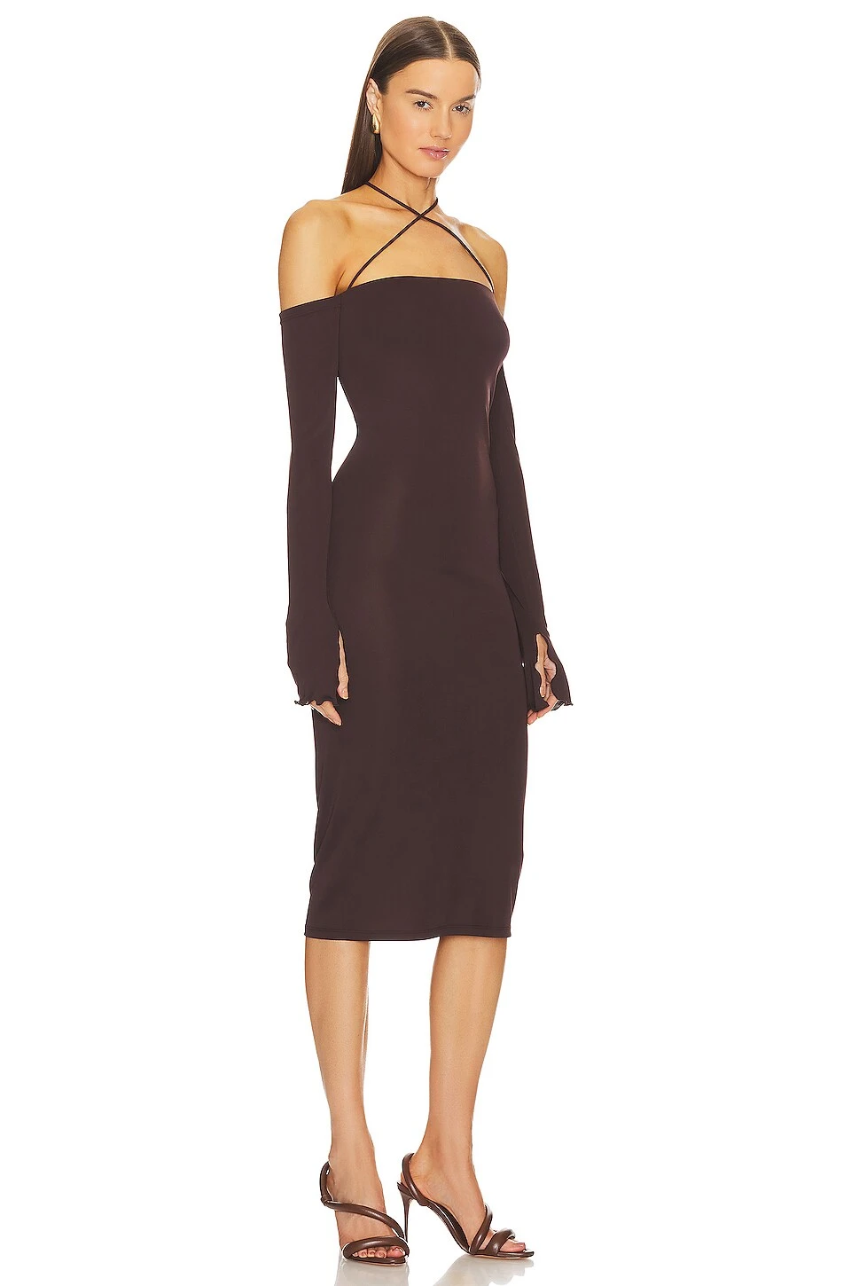 ROBE MI-LONGUE MADDY Dark Brown 2 ROBE MI-LONGUE MADDY Dark Brown – Image 2