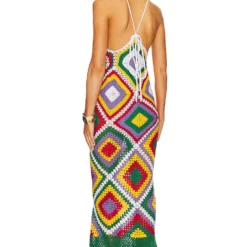 ROBE MI-LONGUE ESMERALDA White & Green Motif -Ravis Mode Soldes Boutique APIN WD19 V3