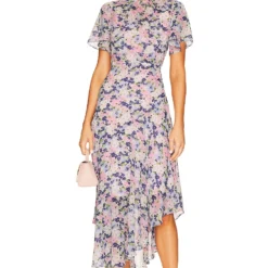 ROBE LONGUE MANCHES ÉVASÉES Pink & Blue Floral -Ravis Mode Soldes Boutique ASTR WD384 V1 1