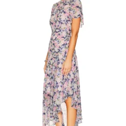 ROBE LONGUE MANCHES ÉVASÉES Pink & Blue Floral -Ravis Mode Soldes Boutique ASTR WD384 V3