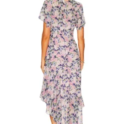 ROBE LONGUE MANCHES ÉVASÉES Pink & Blue Floral -Ravis Mode Soldes Boutique ASTR WD384 V4
