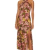 ROBE MI-LONGUE MARISSA Olive & Pink Floral