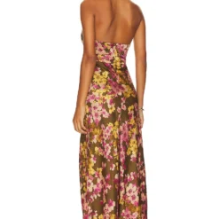 ROBE MI-LONGUE MARISSA Olive & Pink Floral -Ravis Mode Soldes Boutique ASTR WD445 V3