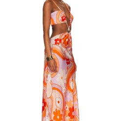 ROBE MAXI GALAXY Orange -Ravis Mode Soldes Boutique CCIN WD9 V2