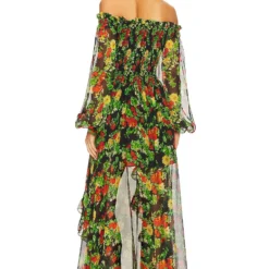 ROBE DE SOIRÉE AMBROSSIA Yellow Red Noir Floral -Ravis Mode Soldes Boutique CLNR WD113 V3
