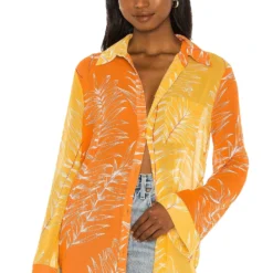 Camila Coelho ROBE CHEMISE BRYNN Yellow & Orange