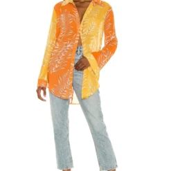 Camila Coelho ROBE CHEMISE BRYNN Yellow & Orange -Ravis Mode Soldes Boutique COEL WS129 V4