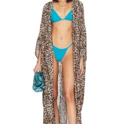 GOOD AMERICAN Always Fits Plisse Goddess Robe Good Leopard