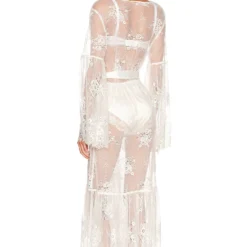Georgina Long Lace Robe White -Ravis Mode Soldes Boutique HOME WI163 V4