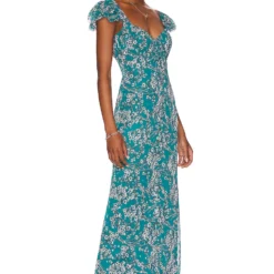 ROBE MAXI VIANA Teal Floral Multi -Ravis Mode Soldes Boutique HOOF WD892 V2