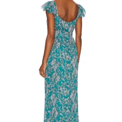 ROBE MAXI VIANA Teal Floral Multi -Ravis Mode Soldes Boutique HOOF WD892 V3