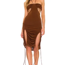 ROBE MI-LONGUE JOLENE Cocoa Brown -Ravis Mode Soldes Boutique HURR WD580 V4