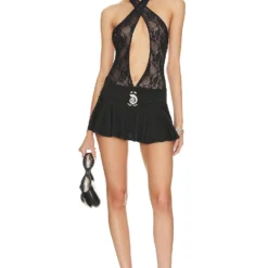 Jaded London ROBE MINI EN DENTELLE NOCTURNAL Black
