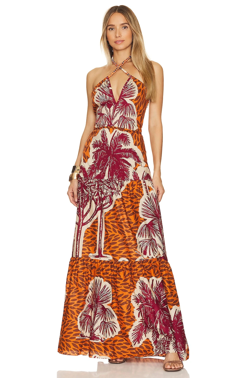 JOHANNA ORTIZ ROBE MAXI RITOS DE DUELO Toile Mustard Orange, Ecru, & Wine 1 JOHANNA ORTIZ ROBE MAXI RITOS DE DUELO Toile Mustard Orange, Ecru, & Wine