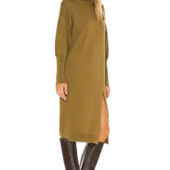 ROBE MI-LONGUE BEVERLY Olive -Ravis Mode Soldes Boutique LEAX WD239 V3