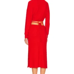 ROBE SWEATER RIB WRAP Tomato -Ravis Mode Soldes Boutique LNA WD342 V3