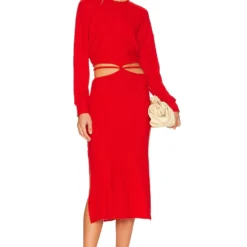 ROBE SWEATER RIB WRAP Tomato -Ravis Mode Soldes Boutique LNA WD342 V4