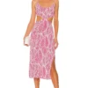 ROBE MI-LONGUE MAKENA Fuchsia Leaf Print