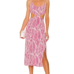 ROBE MI-LONGUE MAKENA Fuchsia Leaf Print