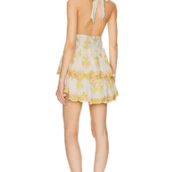 ROBE SERAFINA Yellow & Pink Motif -Ravis Mode Soldes Boutique MALR WD1287 V3