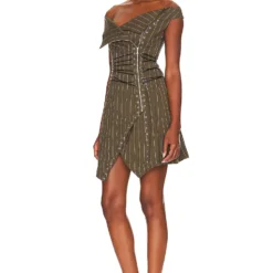 ROBE CELESTIAL Olive Pinstripe -Ravis Mode Soldes Boutique MAOU WD29 V3