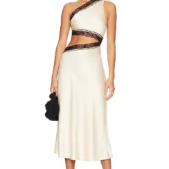 ROBE MI-LONGUE HATTIE Pink Champagne & Black