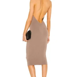ROBE MI-LONGUE ANJU Deep Taupe -Ravis Mode Soldes Boutique NBDR WD2432 V3