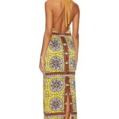 NILI LOTAN ROBE RIGEL SCARF Scarf Print Yellow 5 NILI LOTAN ROBE RIGEL SCARF Scarf Print Yellow -Ravis Mode Soldes Boutique NILR WD46 V3