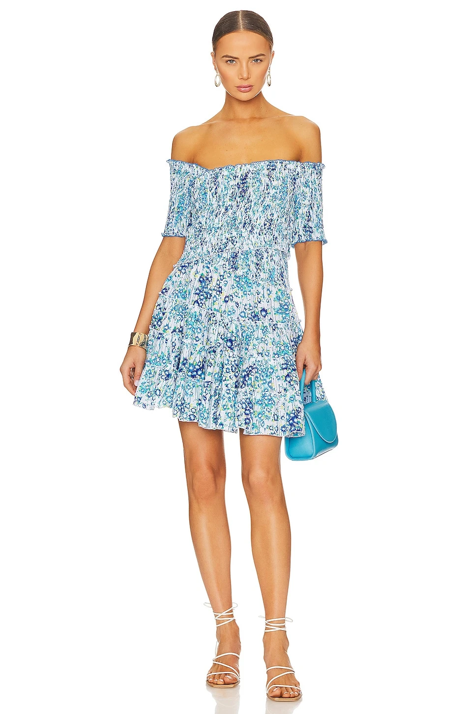 ROBE COURTE AVEC ÉPAULES DÉNUDÉES SOLEDAD BLUE AQUARELLE 4 ROBE COURTE AVEC ÉPAULES DÉNUDÉES SOLEDAD BLUE AQUARELLE – Image 4