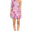 MINI-ROBE UNE ÉPAULE DÉNUDÉE ZAZU Pink & Purple Tropical
