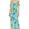 ROBE MAXI LONGINA Teal Floral
