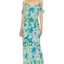 ROBE MAXI LONGINA Teal Floral