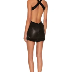 ROBE COURTE AMFAR Black Leather -Ravis Mode Soldes Boutique SAMR WD10 V3