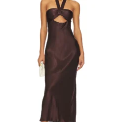 Shona Joy ROBE MIDI DOS-NU AVEC FRONCES LANA Cocoa -Ravis Mode Soldes Boutique SHON WD496 V1 1