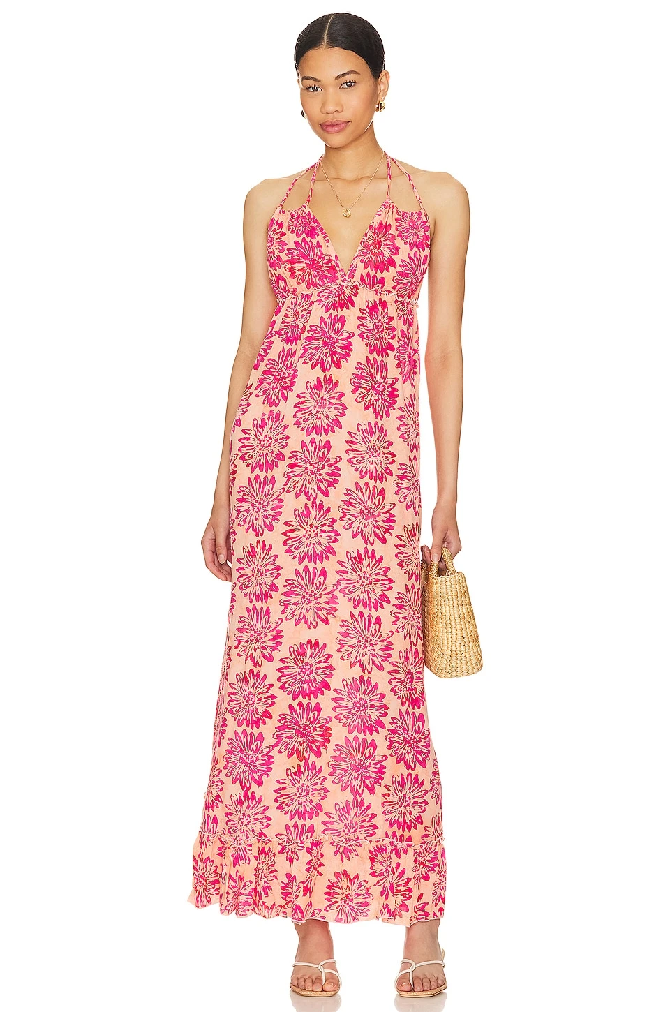 ROBE MAXI NANEA Batik Daisy Peach 1 ROBE MAXI NANEA Batik Daisy Peach