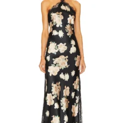 ROBE MAXI DOS-NU EN DENTELLE Blurred Roses Black Multi -Ravis Mode Soldes Boutique WWWR WD89 V1 1