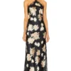 ROBE MAXI DOS-NU EN DENTELLE Blurred Roses Black Multi
