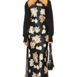 ROBE MAXI DOS-NU EN DENTELLE Blurred Roses Black Multi -Ravis Mode Soldes Boutique WWWR WD89 V4
