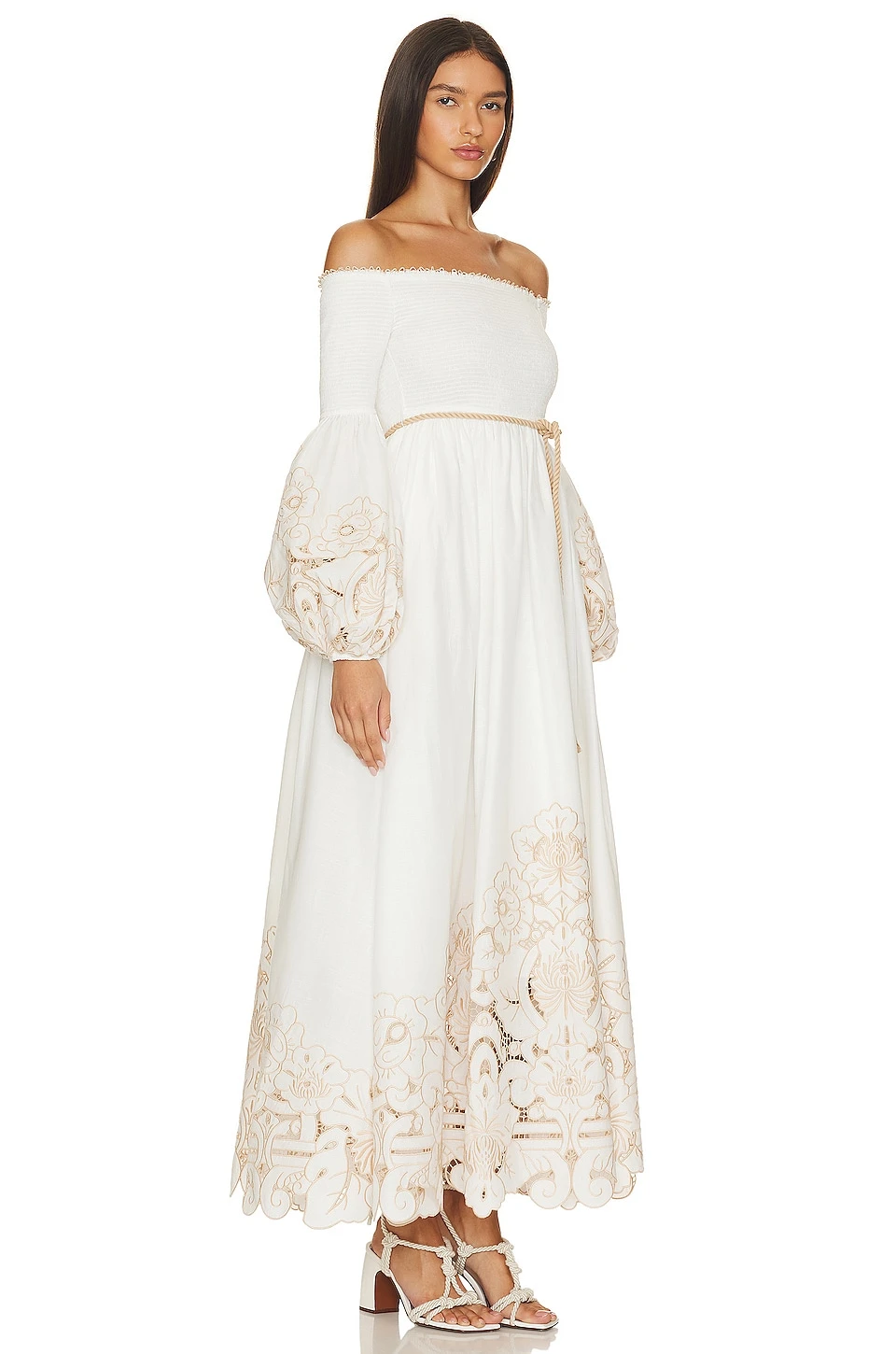 Zimmermann ROBE MI-LONGUE DEVI Ivory & Beige 2 Zimmermann ROBE MI-LONGUE DEVI Ivory & Beige – Image 2